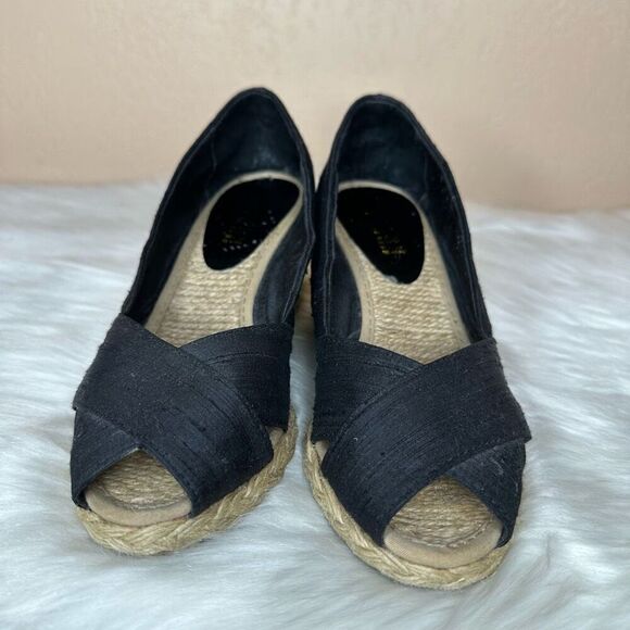 Lauren Ralph Lauren Cecilia Espadrille Black Peep Toe 2" Wedge Size 5 - Picture 3 of 10